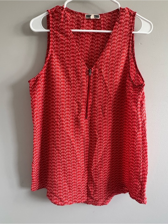 Pleione Tops - Pleione Red Geometric Sleeveless Zip Neck Blouse Top Medium